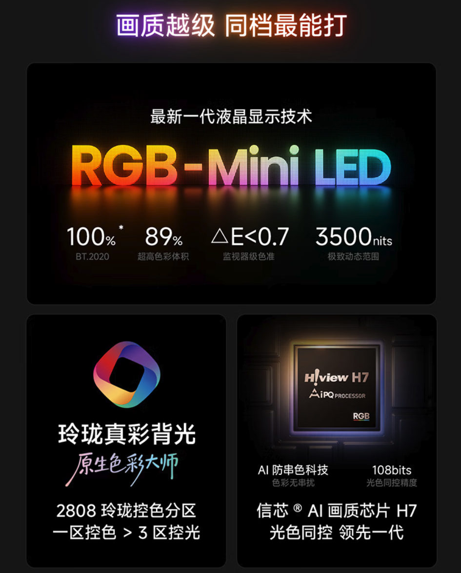 海信E7S Pro RGB-Mini LED电视正式发布 政企双补价6999元起